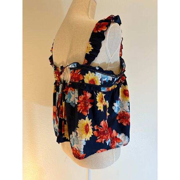 BOG COLLECTIVE Top Blue Pink Floral Tank Boho Fall | MEDIUM - Picture 5 of 7